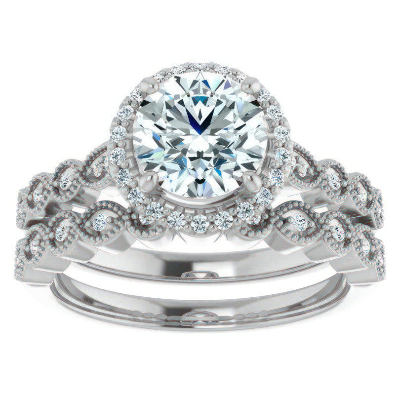 Round Scalloped Halo Engagement Ring
