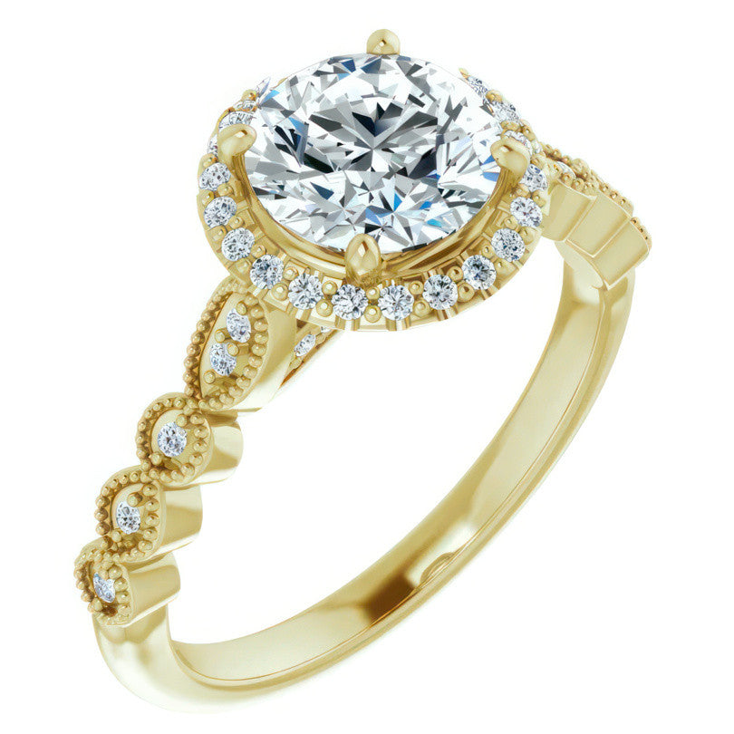 Round Scalloped Halo Engagement Ring