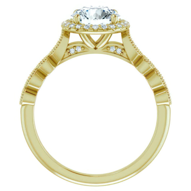 Round Scalloped Halo Engagement Ring