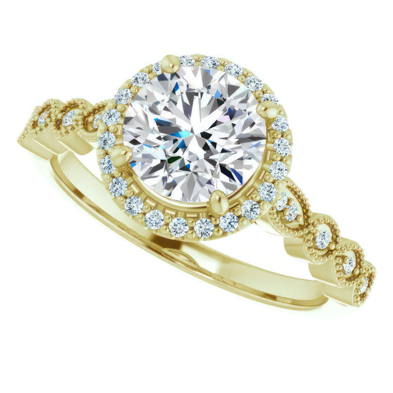 Round Scalloped Halo Engagement Ring