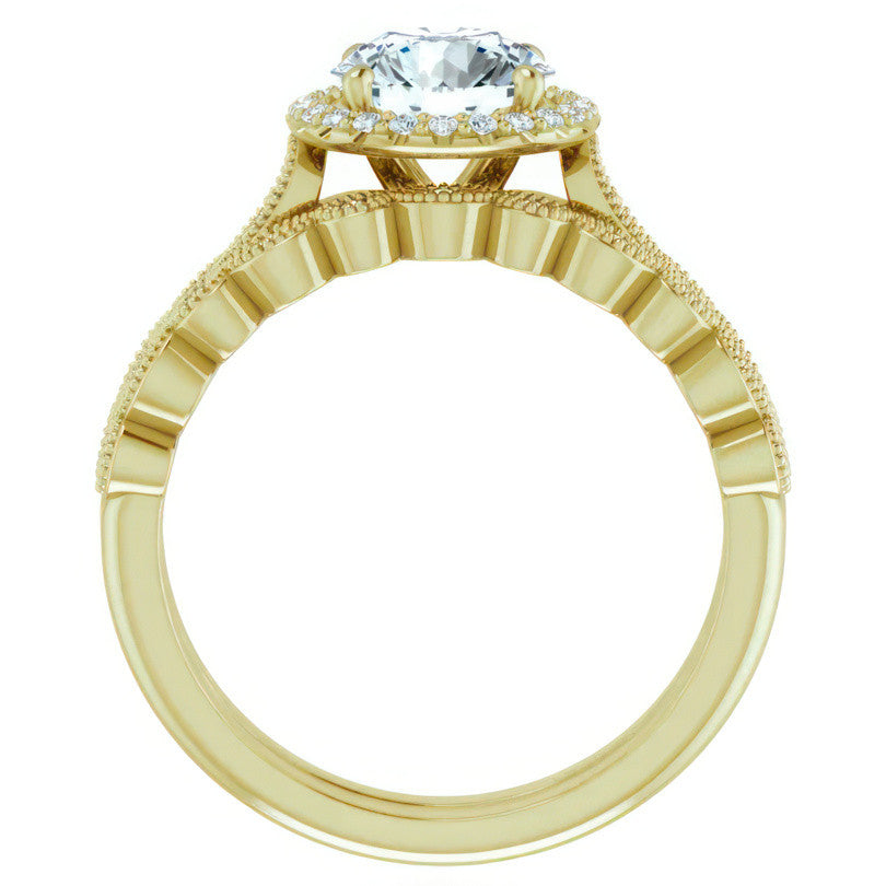 Round Scalloped Halo Engagement Ring