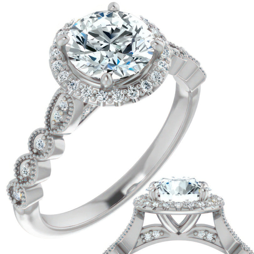 Round Scalloped Halo Engagement Ring