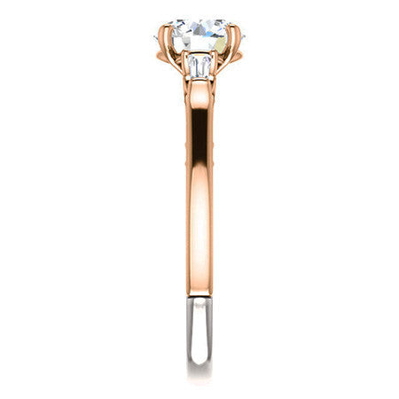 Round Moissanite Engagement Ring with Baguette Side Stones