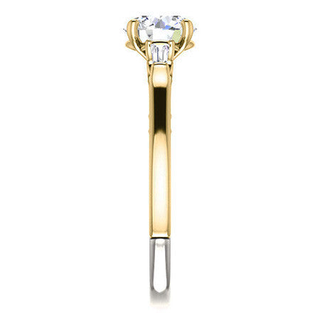 Round Moissanite Engagement Ring with Baguette Side Stones