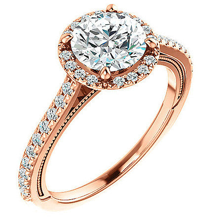 Round Moissanite Cathedral Engagement Ring with Halo