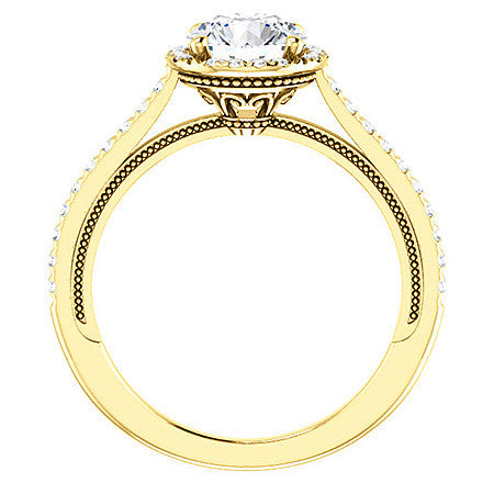 Round Moissanite Cathedral Engagement Ring with Halo