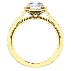 Round Moissanite Cathedral Engagement Ring with Halo