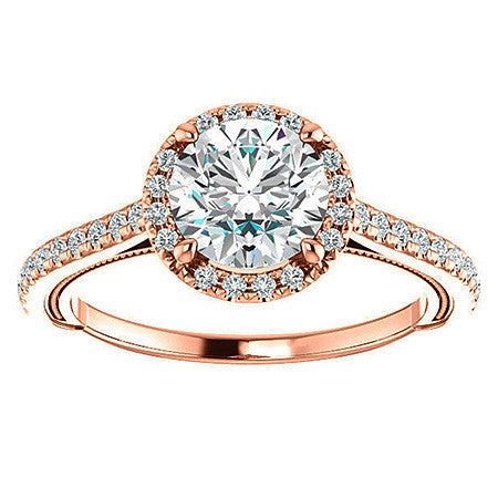 Round Moissanite Cathedral Engagement Ring with Halo