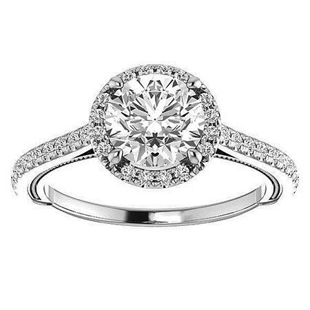 Round Moissanite Cathedral Engagement Ring with Halo