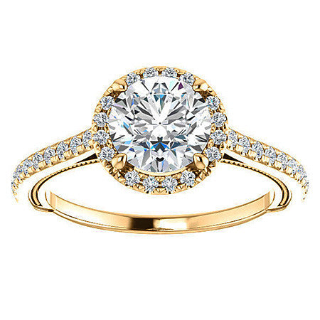Round Moissanite Cathedral Engagement Ring with Halo