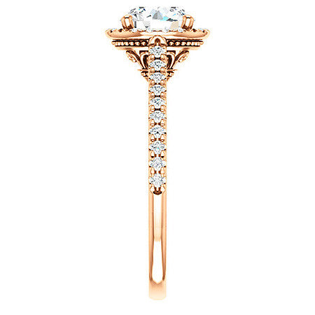 Round Moissanite Cathedral Engagement Ring with Halo