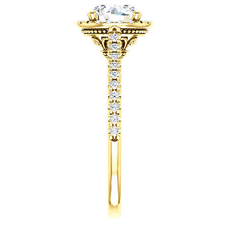 Round Moissanite Cathedral Engagement Ring with Halo