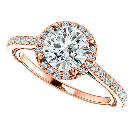 Round Moissanite Cathedral Engagement Ring with Halo
