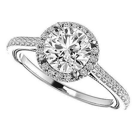 Round Moissanite Cathedral Engagement Ring with Halo