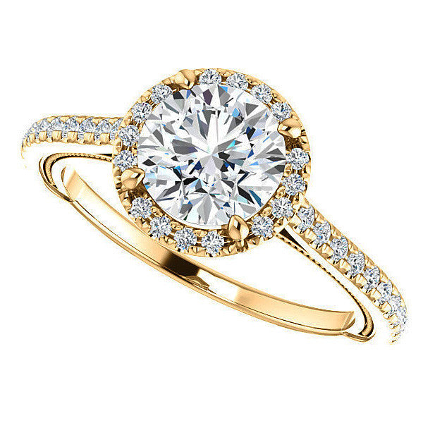 Round Moissanite Cathedral Engagement Ring with Halo