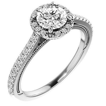 Round Moissanite Cathedral Engagement Ring with Halo