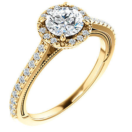 Round Moissanite Cathedral Engagement Ring with Halo