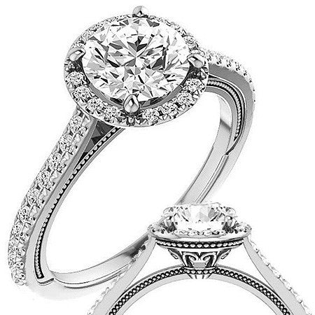 Round Moissanite Cathedral Engagement Ring with Halo