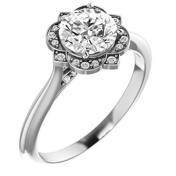 Round Moissanite Floral Halo Engagement Ring