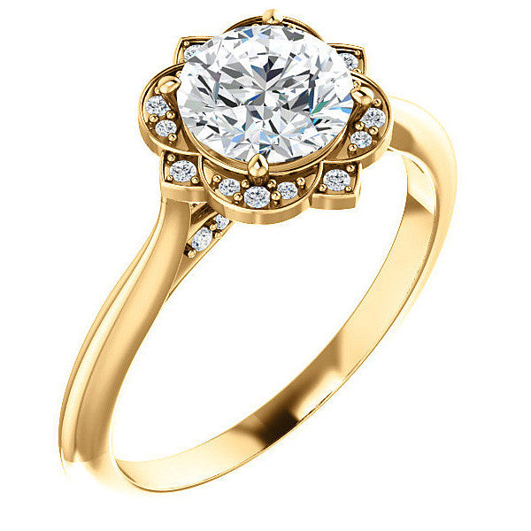 Round Moissanite Floral Halo Engagement Ring