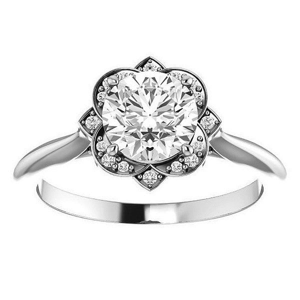 Round Moissanite Floral Halo Engagement Ring
