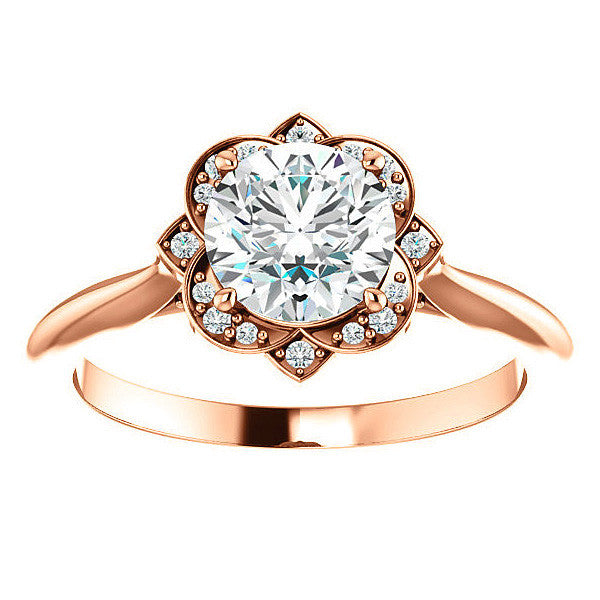 Round Moissanite Floral Halo Engagement Ring