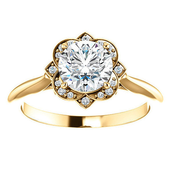 Round Moissanite Floral Halo Engagement Ring