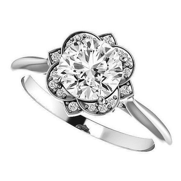Round Moissanite Floral Halo Engagement Ring