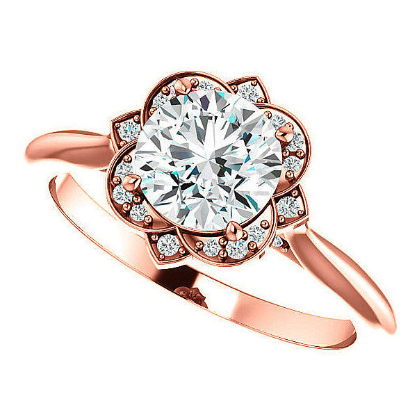Round Moissanite Floral Halo Engagement Ring