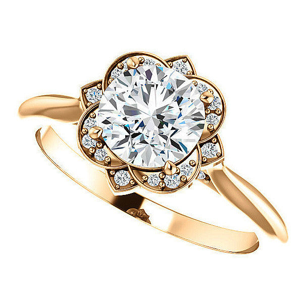 Round Moissanite Floral Halo Engagement Ring