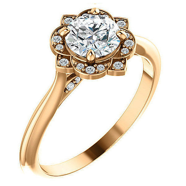 Round Moissanite Floral Halo Engagement Ring