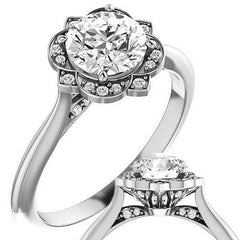 Round Moissanite Floral Halo Engagement Ring