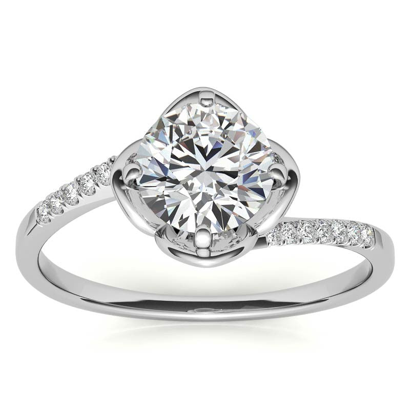 Round Brilliant Tulip Bypass Moissanite Engagement Ring