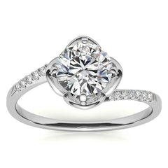 Round Brilliant Tulip Bypass Moissanite Engagement Ring