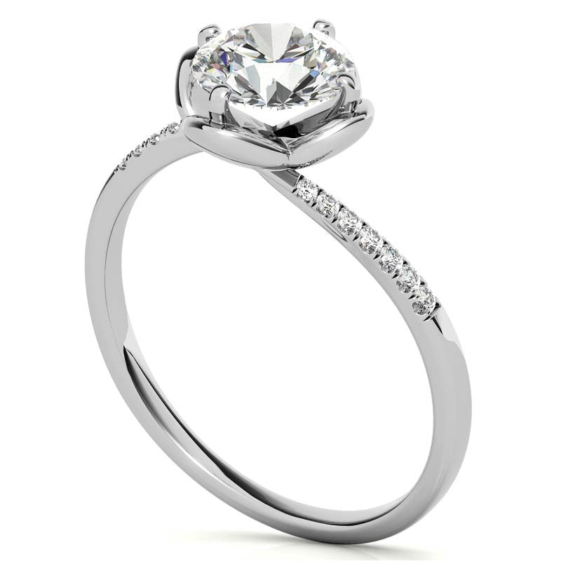 Round Brilliant Tulip Bypass Moissanite Engagement Ring