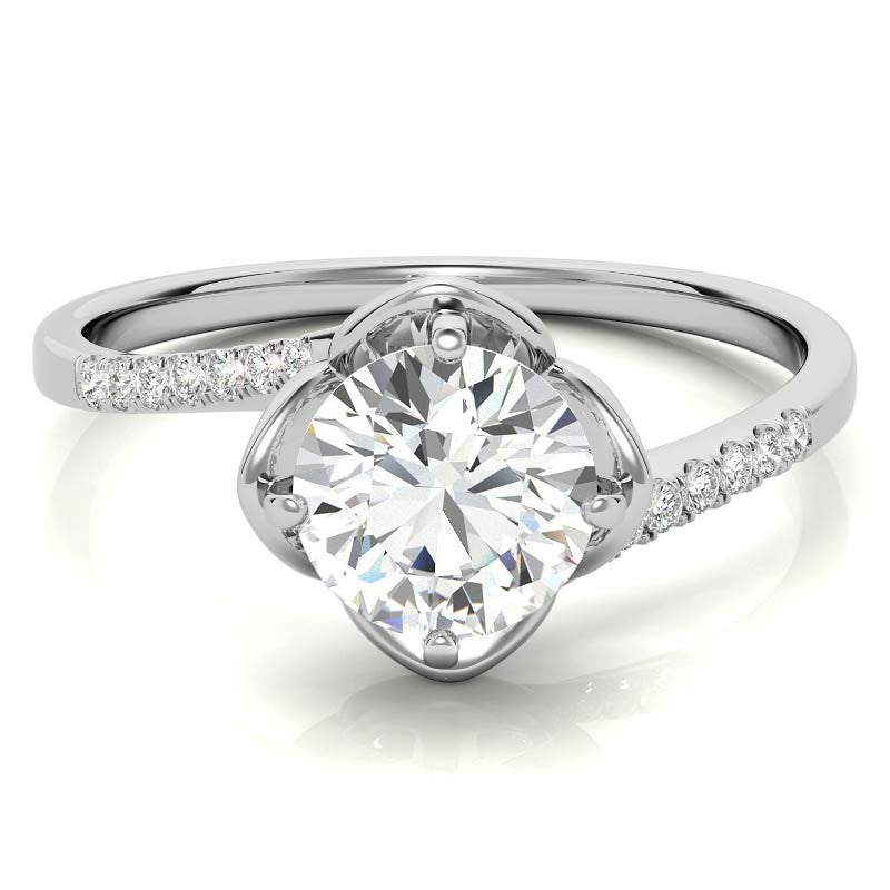 Round Brilliant Tulip Bypass Moissanite Engagement Ring