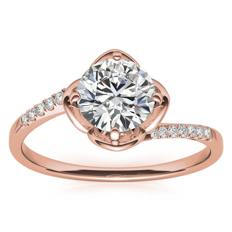 Round Brilliant Tulip Bypass Moissanite Engagement Ring