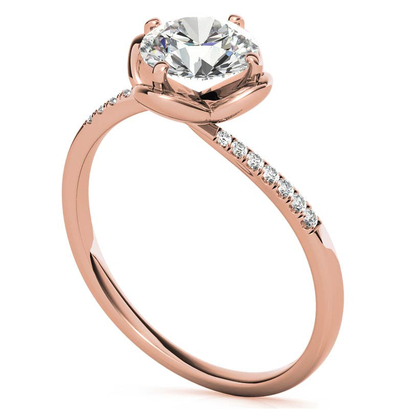 Round Brilliant Tulip Bypass Moissanite Engagement Ring
