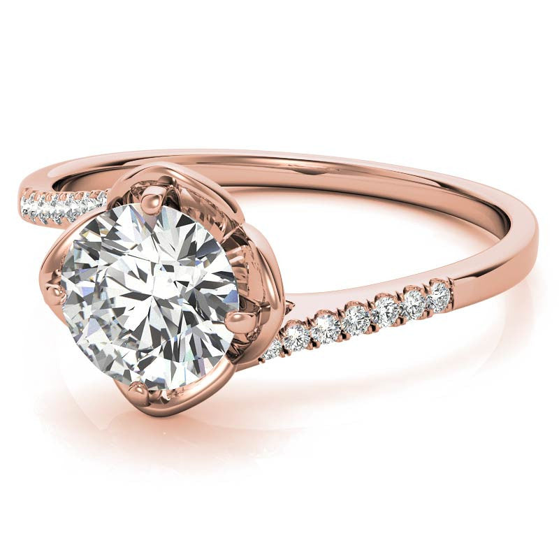 Round Brilliant Tulip Bypass Moissanite Engagement Ring