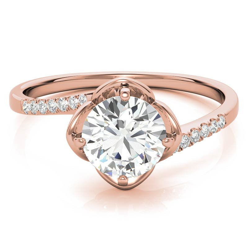 Round Brilliant Tulip Bypass Moissanite Engagement Ring