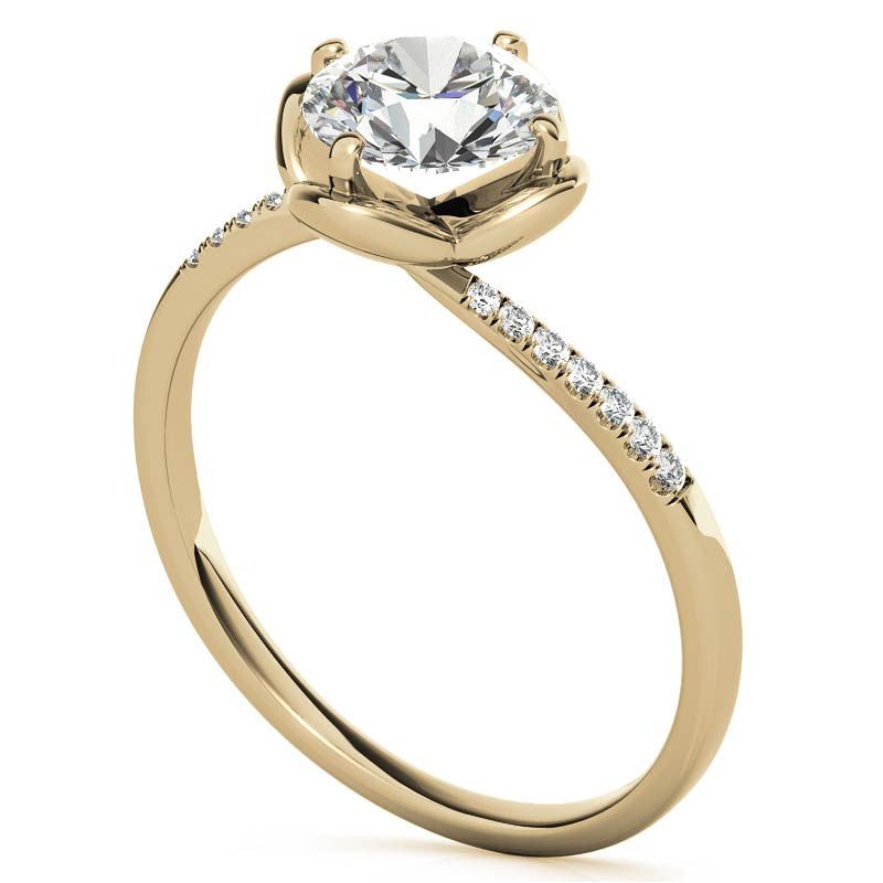 Round Brilliant Tulip Bypass Moissanite Engagement Ring