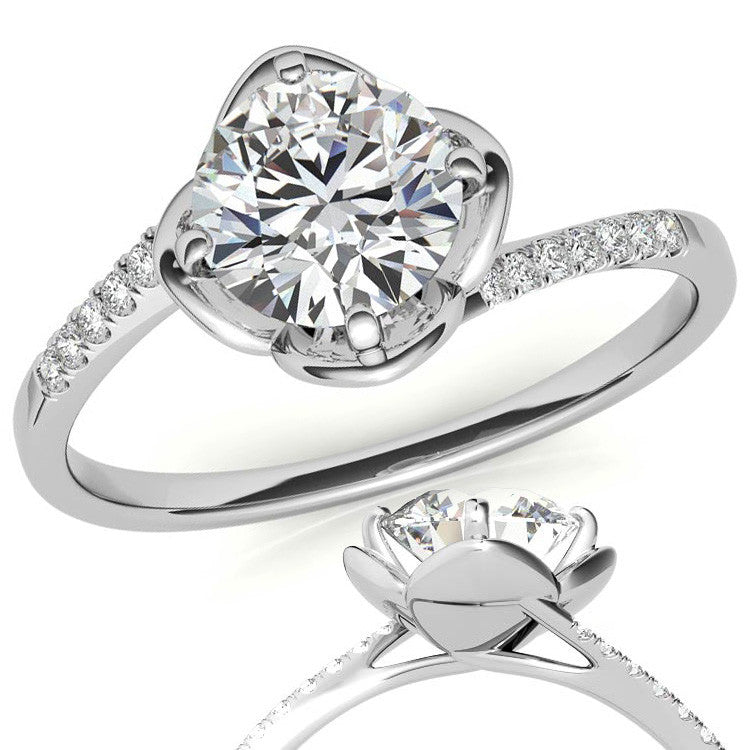 Round Brilliant Tulip Bypass Moissanite Engagement Ring