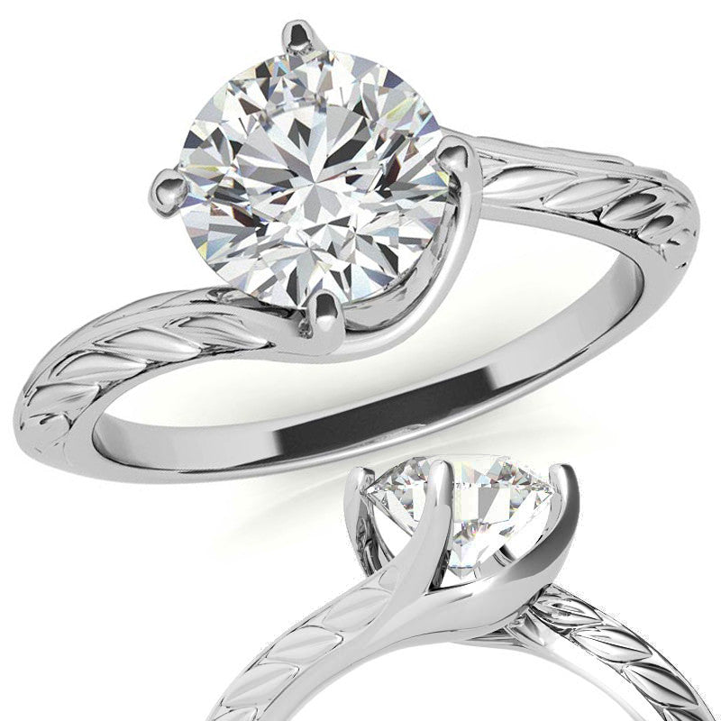 Round Brilliant Antique Etched Bypass Moissanite Solitaire Ring