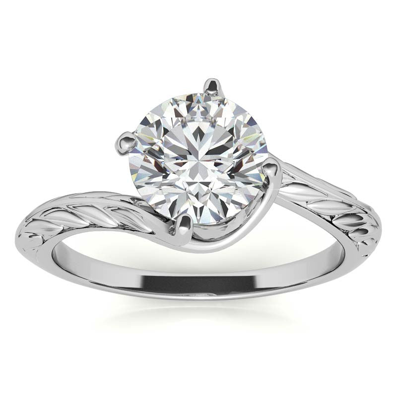 Round Brilliant Antique Etched Bypass Moissanite Solitaire Ring