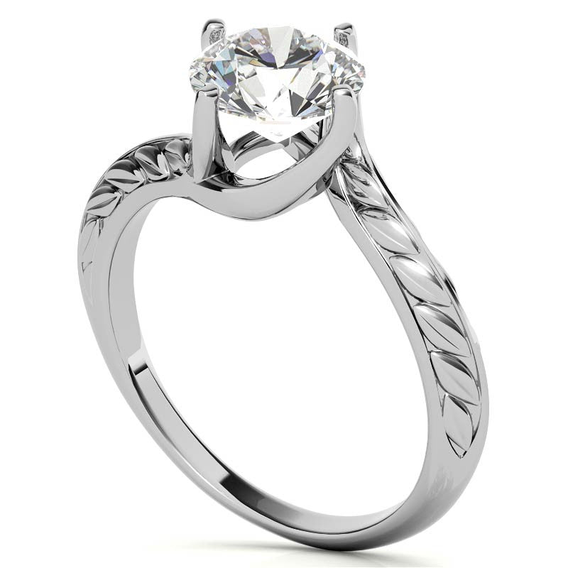 Round Brilliant Antique Etched Bypass Moissanite Solitaire Ring