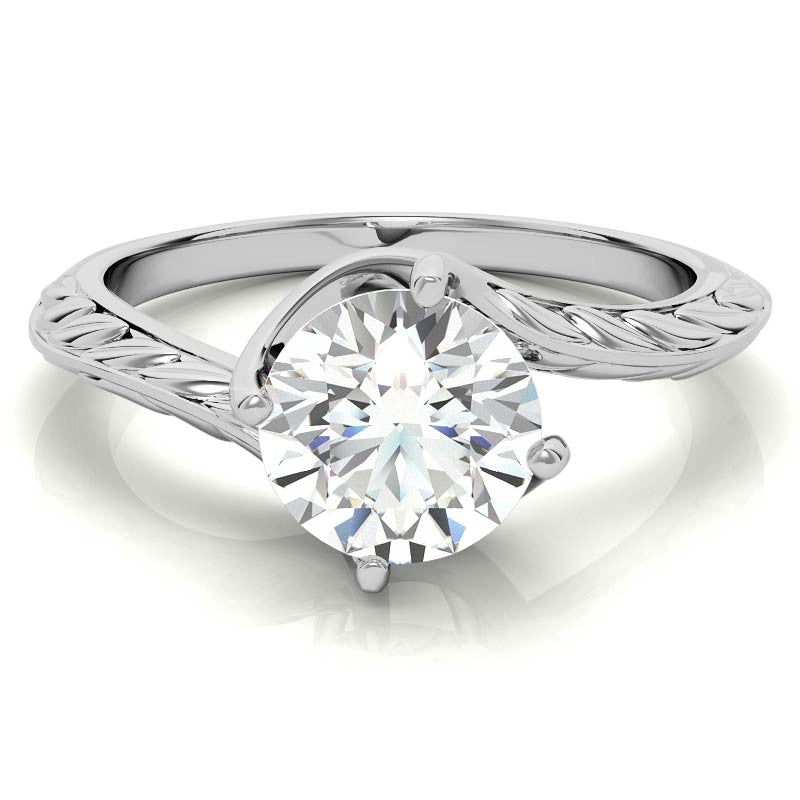 Round Brilliant Antique Etched Bypass Moissanite Solitaire Ring