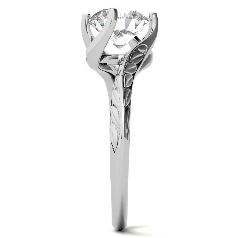 Round Brilliant Antique Etched Bypass Moissanite Solitaire Ring