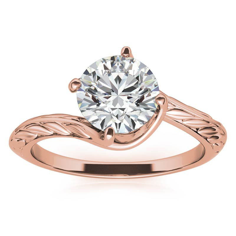 Round Brilliant Antique Etched Bypass Moissanite Solitaire Ring