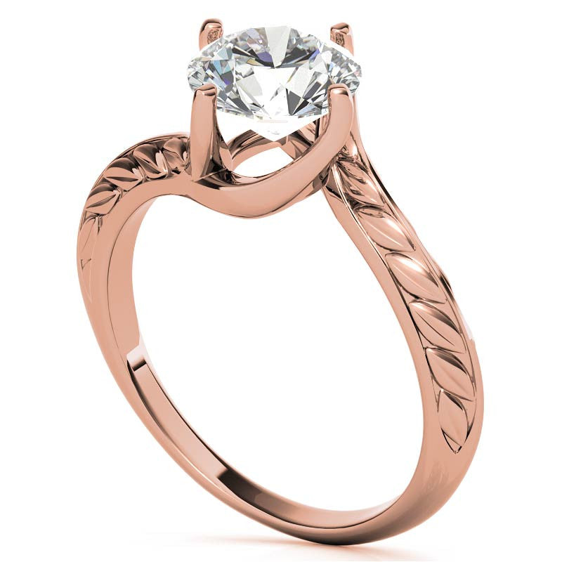 Round Brilliant Antique Etched Bypass Moissanite Solitaire Ring