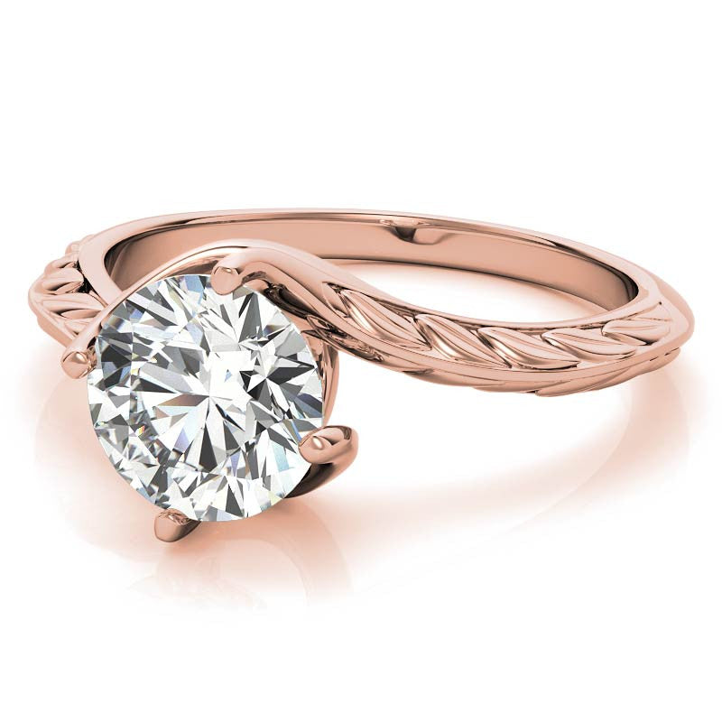 Round Brilliant Antique Etched Bypass Moissanite Solitaire Ring